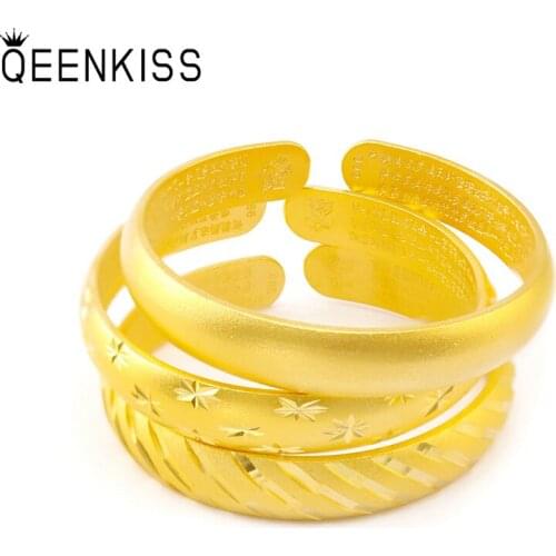 QEENKISS BT535 Fine Jewelry Wholesale Fashion Hot Woman Girl Birthday Wedding Gift Meteor Star 24KT Gold Opening Bracelet Bangle