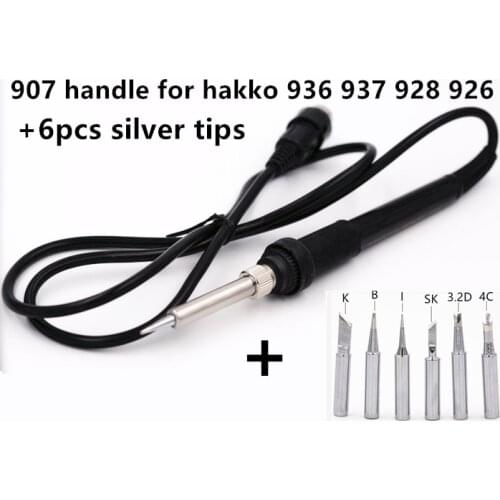 SZBFT High Quality Soldering Iron Handle for HAKKO 907/ESD 907 936 937 928 926 Soldering Station+ 6pcs Solder Iron tip