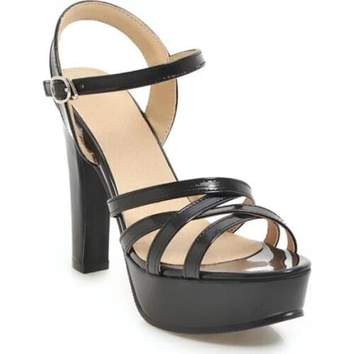 Oversized 11 12 high heels sandals women shoes woman summer ladies One-word buckled sandals with thick heels and open toes