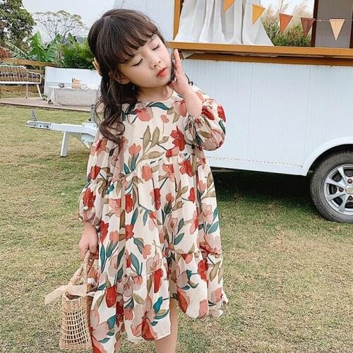 New 2020 Summer Bohemia Floral Baby Girls Chiffon Dress Fashion Vacation Beach Children Dresse DT092