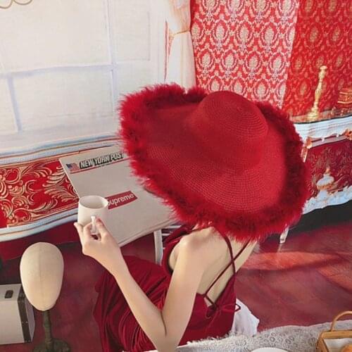 Beach hat DIY sun hat big brim 14cm hat brim hat female oversized fashion straw hat summer female hat senior bucket hat