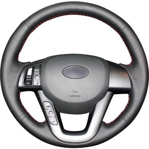 Hand-stitched Black Artificial Leather Custom Car Steering Wheel Cover for Kia K5 Optima 2011 2012 2013