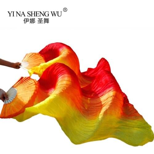 100% Real Silk/Imitation Silk Belly Dance Fans 1 Pair 150/180x90cm Handmade Dyed Bamboo Ribs Belly Dance Practice Fans 24 Colors