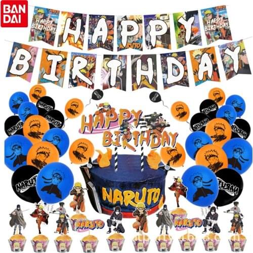BANDAI Naruto: Shippuden theme balloon birthday party pull flag cake plug disposable set Anime Figures children party supplies
