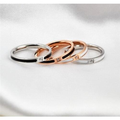 YUNRUO New Titanium Steel & Rose Gold Color One / Two Crystals Couple Rings Jewelry Woman Fashion Accessories Birthday Gift