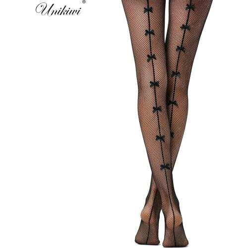 Womens Tights Sexy One Line Design Small Bow Fishnet Stockings.Ladies Backside Line Tattoo Pantyhose Female Fishnets Hosiery