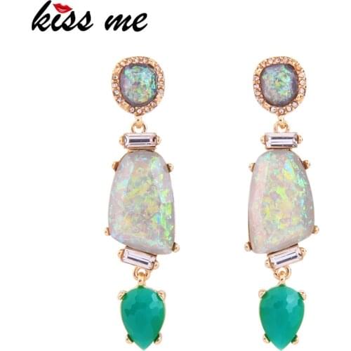 KISS ME Chic Green Water Drop Resin Crystal Drop Earrings New Design Women Statement Earrings Luxury Jewelry