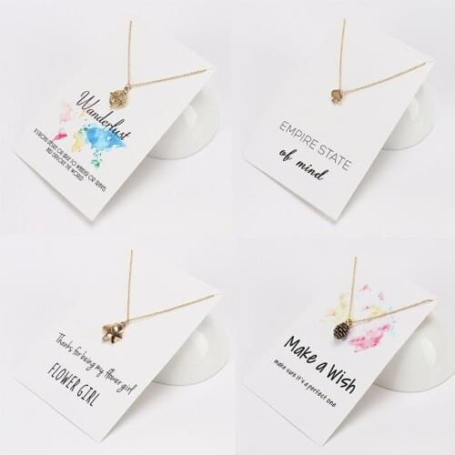 Wish Card Compass Pineapple Flower Heart Pendant Necklace Women Gold Silver Color Chains Collar Choker Necklace Jewelry Gift