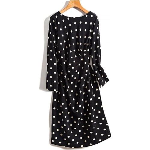 Mujer Vestidos 2020 Autumn Winter New Round Neck Wave Point Temperament Casual Dresses Fashion Long-sleeved Pencil Dress Z740