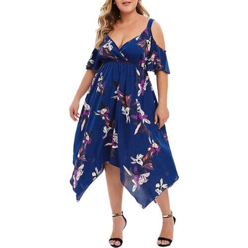 2021 New Womens Dress Fashion Boho Big Size Dress Floral Elegant Dress V-Neck Plus Size Sexy Vestidos Large Size Clothes XL-5XL
