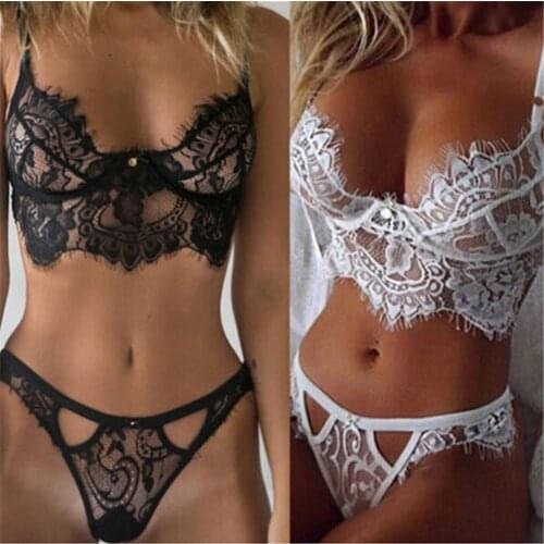 Womens Sexy Big Yards See-through Lace Underwear Temptation Three Point Suits Sexy Lingerie