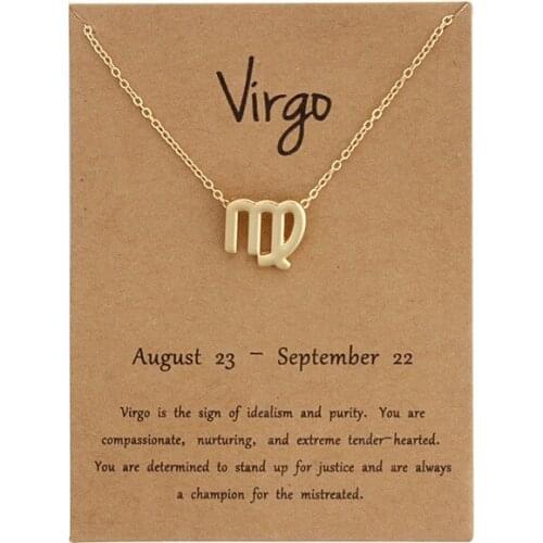 Vintage 12 Constellation Virgo Pendant Necklaces Virgo Chocker Necklace Birthday Gifts Message Card for Women Girl Jewelry