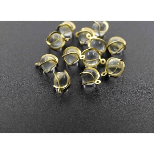 10MM Vintage Style Raw Brass with Transparent Glass Beads DIY Dainty Charm DIY Supplies 1800390