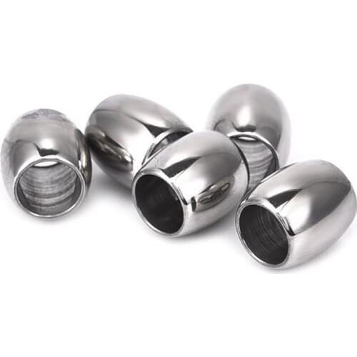 10pcs 8MM Big Hole Casting Silver Color Cylinder Bead Oval Stainless Steel Bead Fit Leather Bracelet Jewelry Making Accessories