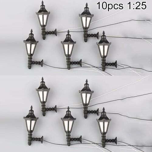 10Pcs Train Railway Park Led Lamppost Lamps Wall Lights Model Scale 1:25 3V Model Garden Lamps Miniature Lanscape