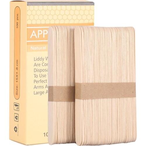 100Pcs/Box Wooden Disposable Waxing Stick Spatula Applicator Wax Tongue Depressor Hair Removal Waxed Wooden Stick Logs