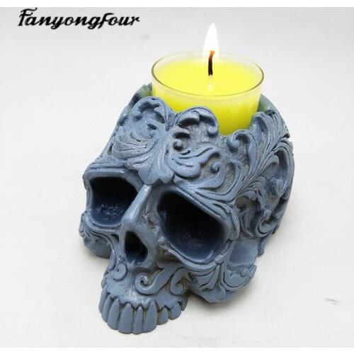 3D skull candlestick silicone mold baking mold gypsum resin chocolate candle candy mold free shipping