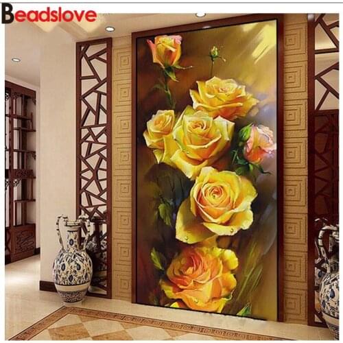 5d,Diamond painting rose flower 5D DIY Full drilling,Cross Stitch Diamond Embroidery Diy custom photo mosaic Entrance wall art