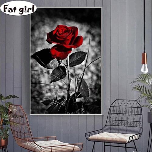 5D Black and white background diy diamond painting red rose flower modern home decor embroidery mosaic Rhinestone cross stitch