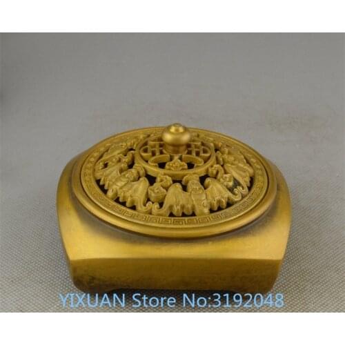 Antiguo bronce adornos de latón regalos de Feng Shui cobre quemador de incienso Buda cuadrado