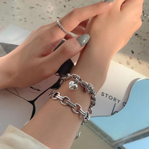 XIYANIKE Hot Letter Love Heart Chain Bracelet Female INS Smile Brand Retro Silver Plated Simple Fashion Jewelry Gorgeous Bangles