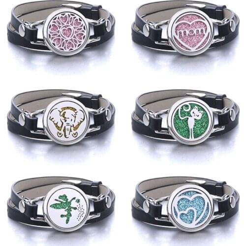 Aromatherapy Bracelets Diffuser Essential Oils Lockets Genuine Leather Bracelet Stainless Steel Perfume Aroma Bracelets