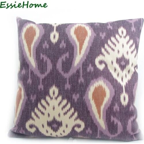 ESSIE HOME High-End Hand Print Purple Paisley Ikat Pattern Pillow Case Cushion Cover For Sofa Vintage Look Home Decoration Throw