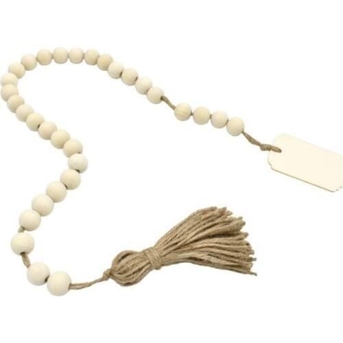 Wood Bead Garland with Tassels Farmhouse Rustic Vase Ornaments Beads Hanging Decorations