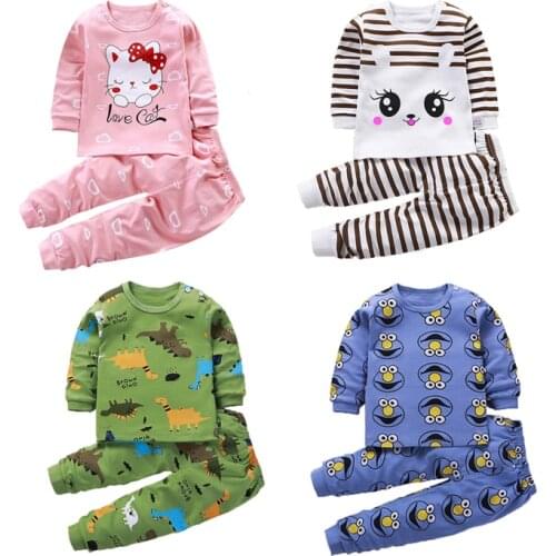 Children Pajamas Baby Clothing Set Boys Girls Autumn Cotton Nightwear Kids Long Sleeve T-Shirt+Pants Pajamas Set