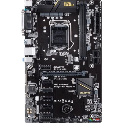 For Gigabyte GA-H110-D3A 6GPU 6PICE B250 BTC PRO original Used Desktop motherboard H110-D3A H110 LGA 1151 DDR4 ATX