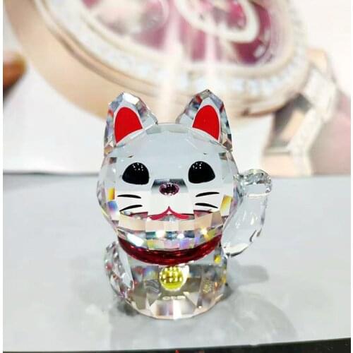Crystal Lucky Cat Figurines Ornament Fortune Cat Paperweight r Collection Craft Favor Christmas Gift Home Decoration