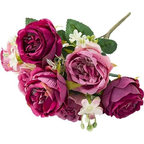 Artificial Bouquet Fake Peony Micro Landscaping Faux Silk Flower Vase Decorating Fake Flowers for Meeting Room