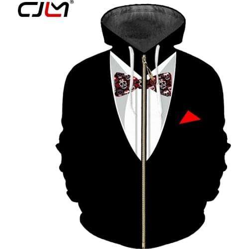 CJLM New Women/men 3D Print Suit Skull Bow Tie Sweatshirt Hoodies Man Long Sleeve Outwears Coats Unisex Fashion Zipper Hoodies