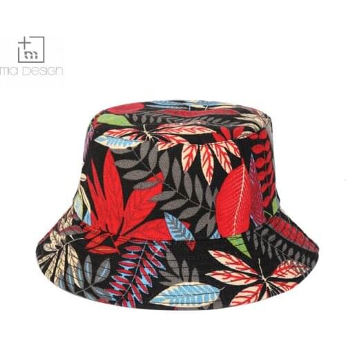 Summer Spring Women Men Couple Cotton Hat Colorful Maple Leaf Bucket Hat Sun Flat Top Fisherman Hats