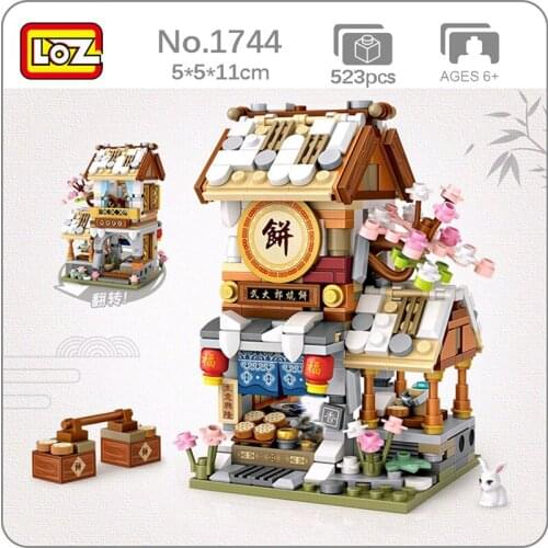 LOZ 1744 Architecture City Street Chinatown Bakery Shop Store 3D Model DIY Mini Blocks Bricks Building Toy for Children no Box