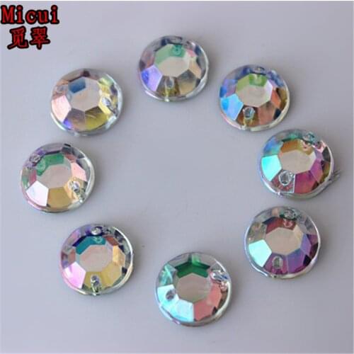 Micui 200pcs 9mm AB Clear Crystal Rhinestones Sew On Acrylic Flatback Fancy Shape Round Stones For Clothes Dress Crafts ZZ238A