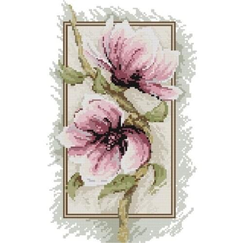 Cross stitch Handmade 14CT Counted Canvas DIY,Cross-stitch kits,Embroidery Two pink magnolias 28-39