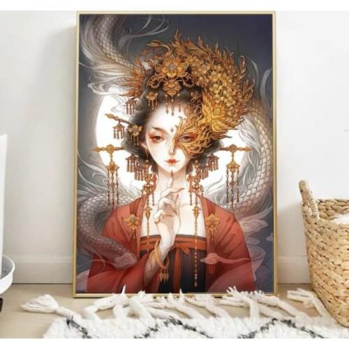Half face makeup Cross Stitch Kits Dragon Girl DMC 11CT Counted Printing Embroidery Cross-stitch Kit Embroidery Needlework Set