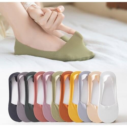 New Invisible Socks Women Ice Silk Ultrathin Socks Female Silicone Summer Now Show Boat Socks Cotton No Trace Calcetines