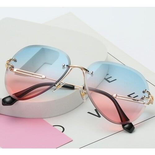 2019 New Brand Design Vintage Rimless Pilot Sunglasses Women Men Retro Cutting Lens Gradient Sun Glasses for Female UV400