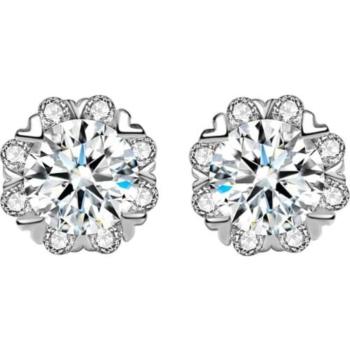 New 925 Sterling Silver heart Shape Stud Earrings Brilliant Bridal Engagement Wedding Jewelry Elegant Female Earring Fine Gift