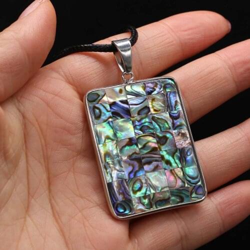 Wholesale Natural Abalone Necklace Reiki Heal Rectangle Freshwater Shell Pendant for Women Charm Necklace Jewelry Gifts