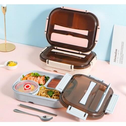 PP Lunch Box Bento Box For School Kids Office Worker Microwave Heating Lunch Container Food Storage Box Phone Holder