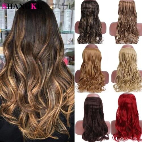 Shangke 24 Inches Long Curly Wavy Hair Extension Secret Fish Line Synthetic Hairpieces Extension Black Red Ombre Golden Brown