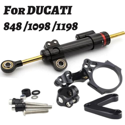 Fiber Carbon Steering Damper Stabilizer Motorcycle For Ducati 848 1098 1198 EVO Dampers Mount Bracket Support Kit Accessories