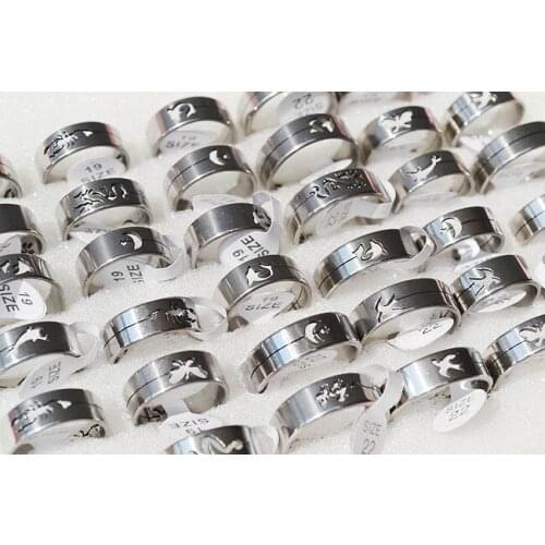 Yingwu Mix Styles Stainless Steel Ring Hollow Finger Vintage Ring For Men Women Biker Punk Jewelry 12pcs Lot