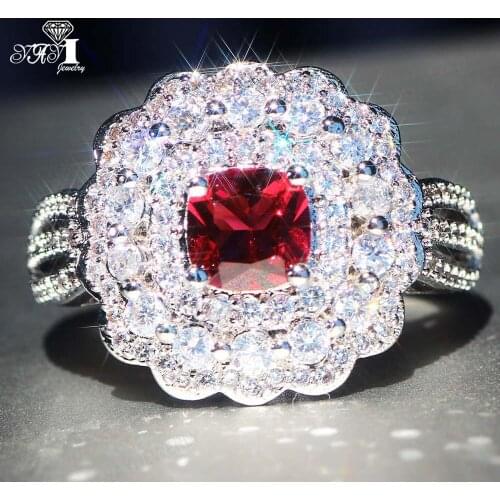 YaYI Jewelry Fashion Princess Cut 6.8 CT Red Zircon Silver Color Engagement Rings wedding Heart Rings Party Rings Gifts 1197