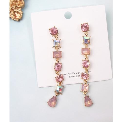 MWSONYA Korean Fashion Pink Crystal Square Tassel Drop Earrings for Women Geometric Earrings for Girls Jewelry Gifts