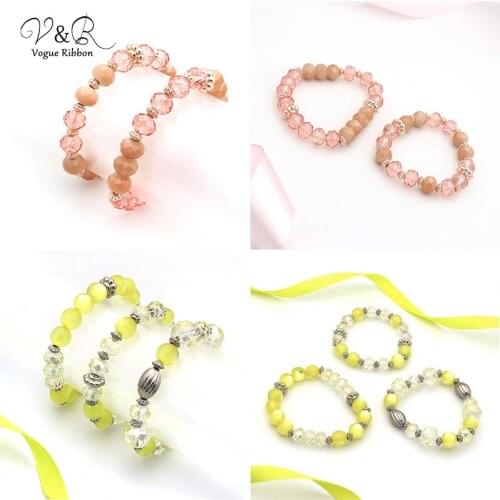 Stretchable Elastic Multiple Shaped Beaded Bracelet Set Of 3 Pieces With Glass Stone Bracelet Jewelry For Women 2019 New Trend