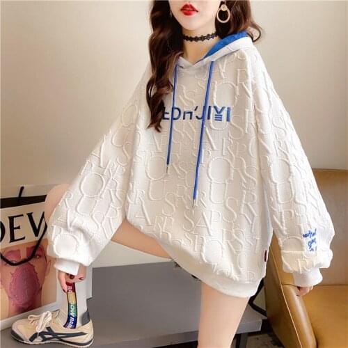 Hooded Thin Sweater Womens Fried Street Niche Embroidery Loose 2021spring and Autumn New Waffle Jacket Fashion
